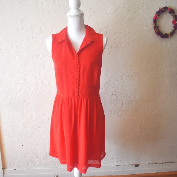 Kensie Dresses & Skirts - Coral Sleeveless Collar Button Dress